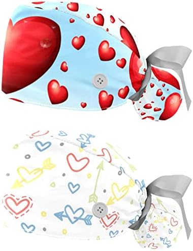 Rodailycay Pink Hearts Cap עם כפתור ורצועת זיעה, 2 יח 'הניתנים לשימוש חוזר כובעים כובעי קוקו, Multi Color