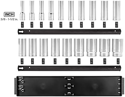 טקטון 1/2 אינץ כונן עמוק 6 נקודות שקע סט, 19-חתיכה עם מסילות / שד92123