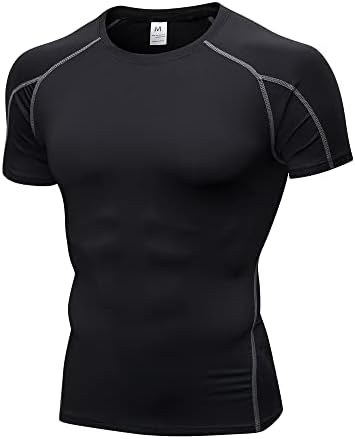 חולצות דחיסה לגברים של EARGFM שרוול קצר שרוול קצר מהיר שכבת בסיס יבש אימון ריצה חולצת טריקו ספורט ספורט פעילויות מצוידות
