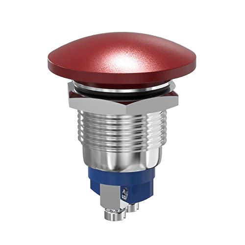 מתג כפתור לחיצה רגעי של Werki, כובע פטריות אדום 12 וולט בדרך כלל פתוח כבוי כבוי של IP65 מתג לחצן אטום למים, חור הרכבה 22 ממ מחמצן צבעוני