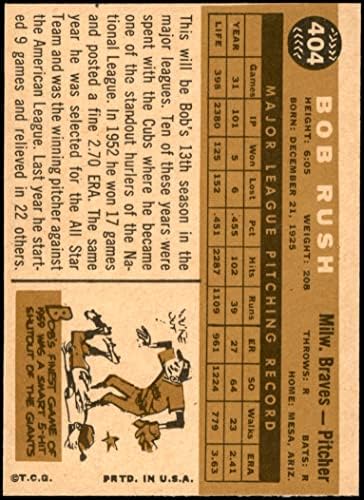 1960 Topps 404 Bob Rush Milwaukee Braves NM Braves