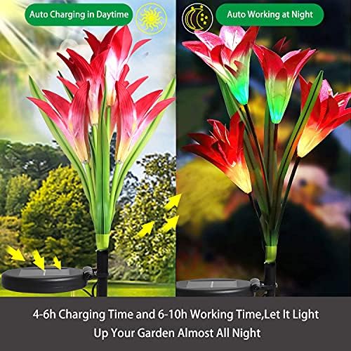 אורות גן פרחים סולאריים מויון אורות גן חיצוניים אורות 3 חבילה משתנים אורות דקורטיביים עם פרח שושן לפטיו, מדשאה, גינה, חצר