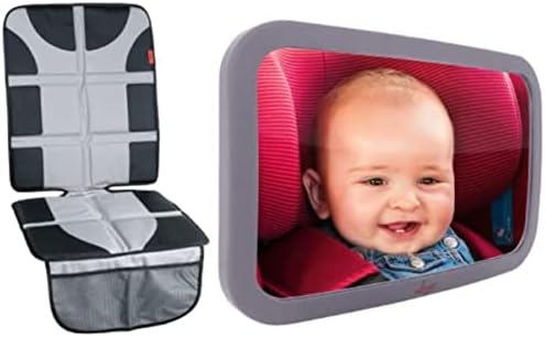מגן מושב רכב לוסו ציוד + מראה מושב אחורי לתינוק לרכב, אטום למים, מגן על מושבי בד או עור, בד אוקספורד פרימיום, יסודות נסיעות