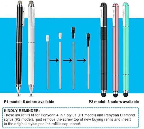 Penyeah Stylus Pen 4 ב -1, עטים חרט אוניברסליים למסכי מגע, דיוק גבוה ורגישות, עם החלפה של עט עט כדורים 2.75 אינץ '