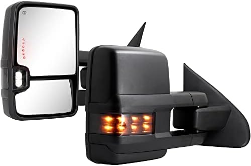 Sanooer גרירה מראות כרום לשנים 2014-2018 שברולט סילברדו GMC סיירה 1500 2500 HD 3500 HD עם זכוכית חשמל חץ חץ חץ סיבוב איתות תאורה מנורת גיבוי אור מפעיל תאורה מחוממת