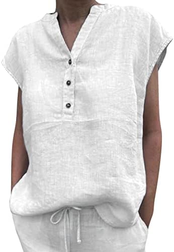 בגדי שרוול קצר V צוואר פשתן כותנה חולצת טשטורה צנועה לבנות נוער בקיץ סתיו טרקלין חולצת טי E5 E5