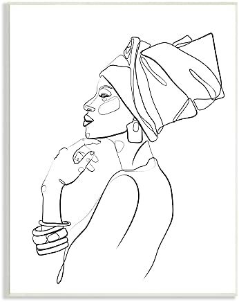 תעשיות סטופל אישה אפריקאית אמריקאית כיסוי ראש קו מינימלי מודרני, שתוכנן על ידי רוז רוסבה לוח קיר, שחור