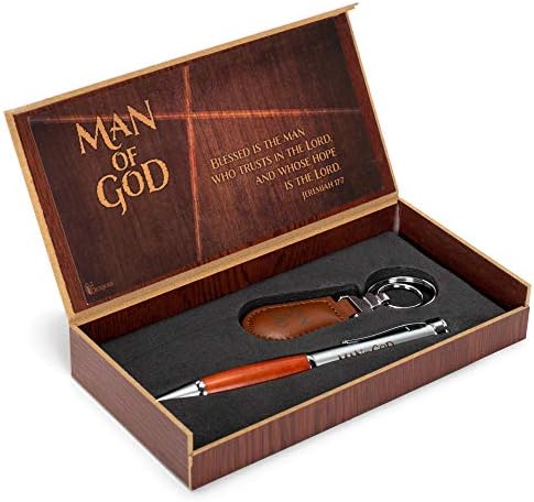 דיקסונס איש אלוהים 2 חלקים מתכת עץ עץ עץ עט ומחזיק מקשים עור מתנה סט קופסא