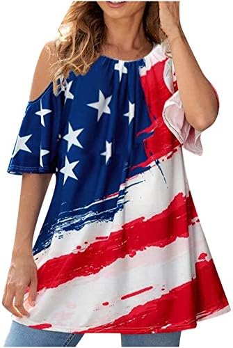 QCemeni נשים 4 ביולי טוניקה צמרות כתף קר חולצות יום עצמאות חולצות דגל אמריקאי פטריוטי חולצות קיץ חולצות