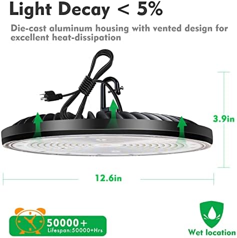 Bulbeats 200W UFO LED LED BAY Light14000LM נורות LED BAY High, אורות חנות Bay Bay 5000K, ETL רשומים, כבל 3.3 'עם תאורת מפרץ מסחרית של ארהב לאסם/מוסך