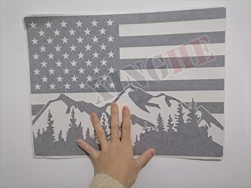 Xinghe for Chevy Sierra Silverado GMC 2004-2018 יער הרים יער דגל אמריקאי מדבקה לחלון אחורי אחורי, עץ הרים שחור מט מדבקות דגל ארהב לחלון הזזה גב משאית