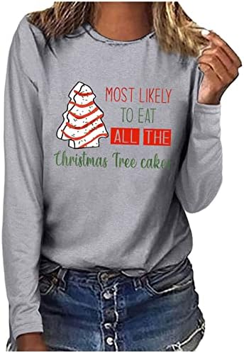חולצת עוגת עץ חג המולד לנשים שרוול ארוך צווארון טוניקה טוניקה לבוש סתיו מזדמן אופנה חג המולד חג המולד