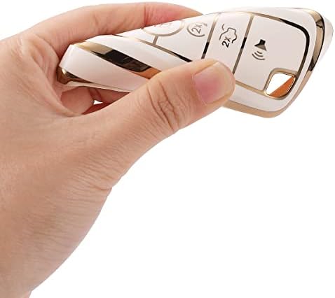5 כפתור פורד מפתח פוב כיסוי עם מחזיק מפתחות רך הגנה מלאה רכב מפתח מקרה עבור קצה משלחת אקספלורר ברונקו בריחה מוסטנג 150 פיוז 'ן ריינג' ר מפתח מקרה פגז שלט רחוק, לבן
