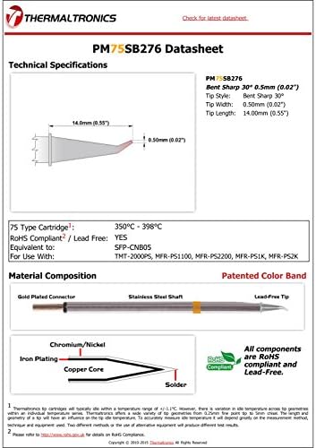 Thermaltronics PM75SB276 כפוף חד 30deg 0.5 ממ להחלפה ל- Metcal SFP-CNB05