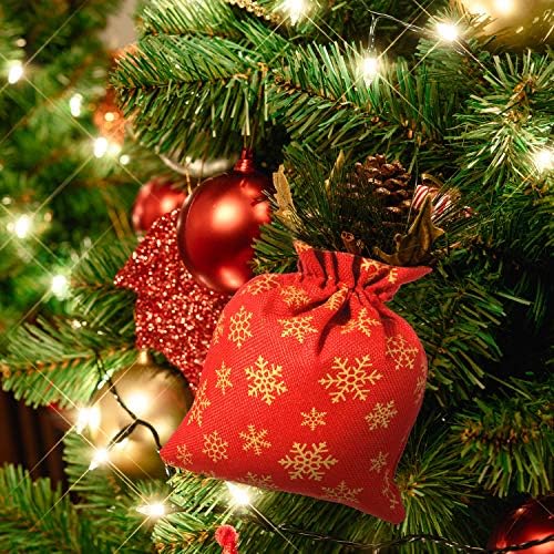 6 חלקים שקי חג המולד חג המולד שקיות משיכת מתנה עם דפוס פתיתי שלג, סנטה עוטף שקיות קלאוס לחג המולד אחסון חבילות אחסון חג טובות, גודל גדול ומגוון בינוני גדול