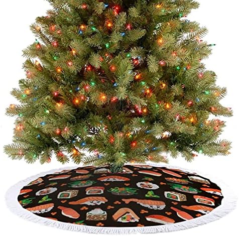 הדפס מצחיק סושי הדפס חצאית עץ חג המולד עם ציצית למסיבת חג שמח מתחת לעץ חג המולד
