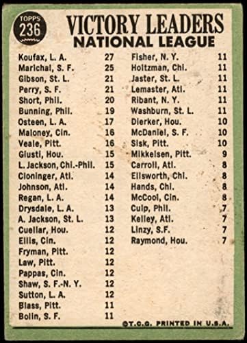 1967 Topps 236 NL מנהיגי המגרש בוב גיבסון/סנדי קופקס/חואן מריצ'ל/גיילורד פרי ענקים/דודג'רס/קרדינלים ענקים/דודג'רס/קרדינלים
