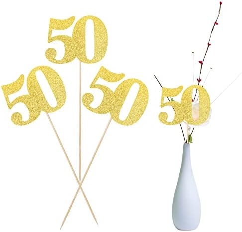 12 יחידות גליטר 50 יום הולדת מרכזי מקלות מספר 50 עוגת טופרים חמישים שולחן פרח טופר קישוטי עבור 50 יום הולדת מסיבת יום הולדת מרכזי ספקי זהב