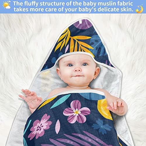 Vvfelixl מגבת ברדס עם עלי דקל פרחים אקזוטיים סופגים מגבות לתינוקות כותנה מגבת רחצה רכה לתינוק, פעוט 30x30in