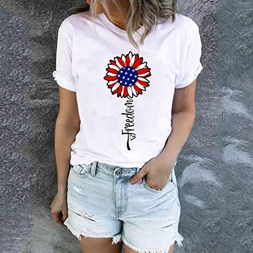 חולצת פרגירן 4 ביולי לנשים 2022 צוות קיץ מזדמן יום עצמאות יום עצמאות שרוול קצר חולצות הדפס פרחוני טוניקה טוניקה