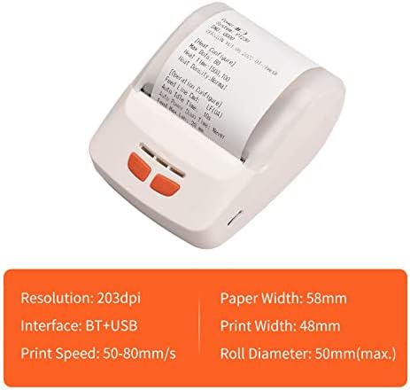 מדפסת קבלת DSFEN ניידת 58 ממ מדפסת תרמית ניידת אלחוטית BT Mini Bill הדפסת כרטיסים תואמת לחלונות iOS של אנדרואיד עם 6 גלילי נייר תרמיים לקמעונאות מסעדה
