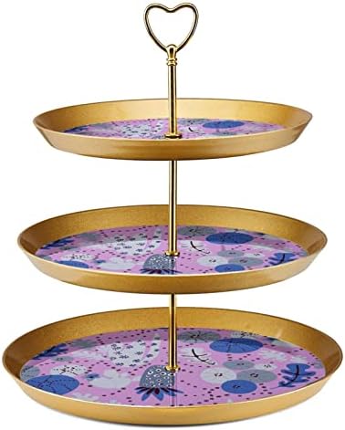 3 טייר קאפקייקס סטנד מגדל מגדל מציג מחזיק עוגת קאפקייקס מגדל עץ קינוח למסיבות אירועים עיצוב, פרח סגול טרופי פרי מופשט פירות
