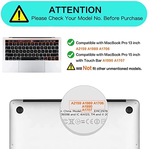 כיסוי מקלדת Mosiso תואם ל- MacBook Pro עם מגע מגע 13 ו -15 אינץ '2018 2018 2017 , מגן עור סיליקון, ציאן מים