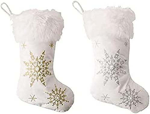 ALREMO HUANGXING - פתית שלג מגרש לחג המולד פרל לבן קטיפה גרבי גרבי שקית מתנה קישוטי מתנות לילדים קישוט אח
