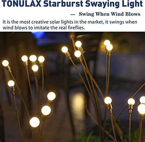 אורות גן סולאריים של Tonulax - אור משודרג חדש משודרג אור מתנודד, מתנדנד ברוח, אורות חיצוניים סולאריים, קישוט מסלול פטיו לחצר, חוט ברזל גמישות גבוהה ובסיס נורות כבד, לבן חם