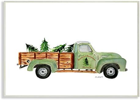 תעשיות סטופליות חוות עץ חג המולד של סנטה משאית וינטג 'ירוקה, עיצוב מאת מליסה הייאט LLC לוח קיר, 13 x 19, לבן
