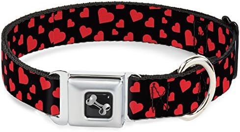 אבזם DC-W33419-WL צווארון כלב חגורת בטיחות, גדול, גדול, לבבות מפוזרים שחור/אדום