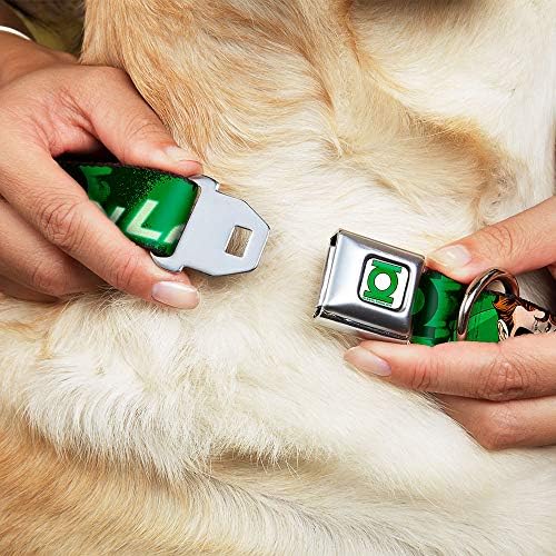 צווארון כלבי חגורת בטיחות אבזם - פנס ירוק זוהר ירוק זוהר עם טקסט - 1 רחב - מתאים לצוואר 15-26 - גדול