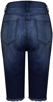 Yuhedada Womens High Rise קרע ג'ינס מכנסיים קצרים באורך הברך, חור מרופד חור נמתח ג'ינס במצוקה מכנסי ג'ין רופפים רופפים
