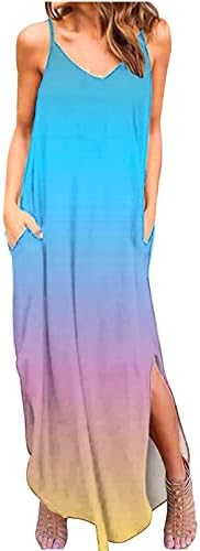 שמלות מקסי מזדמנים של נשים פרחוניות V צוואר ספגטי שמלת רצועת שרוולים מפוצלת שרוולים שמלת קיץ חוף ארוכה שמלת קיץ