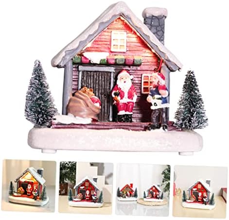 3 יחידות מעטפת קלאוס מופעל מיני חג המולד בית מואר מיניאטורי שלג מתנות קטן כפר חתונה בניין אח זוהר מתנת קישוט צלמיות אור דקורטיבי בית