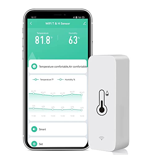 חיישן לחות בטמפרטורת WiFi: צג לחות טמפרטורה אלחוטית עם התראת אפליקציה, ייצוא אחסון נתונים בחינם, מדחום מקורה חכם היגרומטר התואם ל- Alexa Google Assistant
