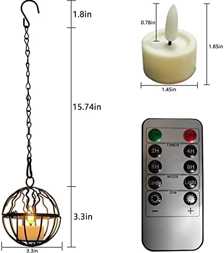 שלט רחוק נרות אורות חיצוני תליית בציר פנסים, פמוט עם תה אורות לבית גינה בחצר האחורית פרגולה פטיו מטריית עץ חלון דקור-סט של 4