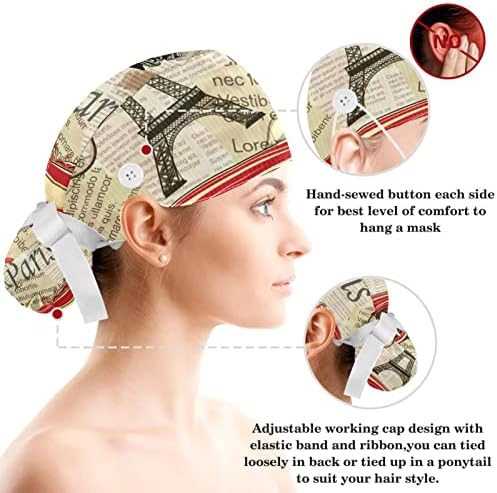 כובעים רפואיים של Muoooum כובע עבודה מתכוונן עם כפתורים ושיער קשת לקטוסים אלפקה מעצבים ועלים