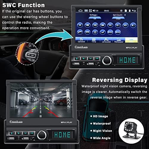 סטריאו לרכב דין יחיד 7 אינץ 'עם Apple Carplay Android Auto Auto אוטומטי אוטומטי מסך מגע רדיו רדיו הפוך מכונית Audio Bluetooth FM מראה קישור+מצלמת גיבוי & מרחוק ומיקרופון
