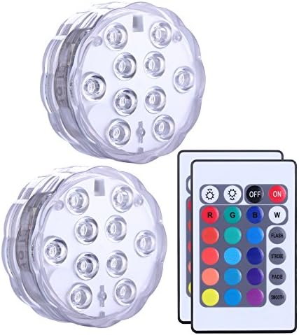 נורות LED טבולות Qoolife המופעלות על סוללות שלט רחוק, RGB רב צבע משתנה אור אטום למים לבריכה, בסיס אגרטל, ספא, אקווריום, בריכה, ג'קוזי, קישוט, מסיבה, 2 חבילה
