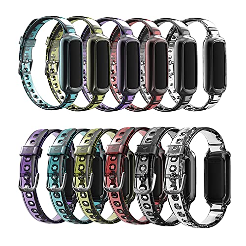 6 להקות חבילות תואמות את Fitbit Luxe/Luxe SE לגברים נשים, להקות שעון ספורט ברורות שקופות עם החלפת מארז פגוש לפייטביט Luxe/Luxe SE, ברור/כתום/סגול/צהוב/כחול/אפור