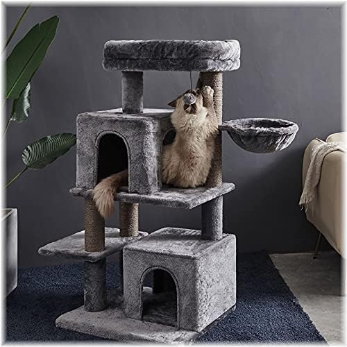 45 סנטימטרים רב-רמת חתול מגדל, חתול עץ, רצפה לתקרה חתול עץ עם סיסל-מכוסה מגרד הודעות, מרופד פלטפורמה, ערסל ודירה, עבור חתלתול, חיות מחמד, מקורה פעילות מרגיע, אפור