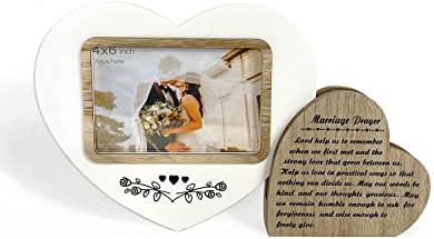 Ylu yni מתנות לחתונה לזוג, מסגרת תמונה 4x6 בצורת לב, חרוטה בסימן אהבה, עיצוב ביתי מעץ, מתנות נוצריות לזוגות טריים, תפילת נישואין