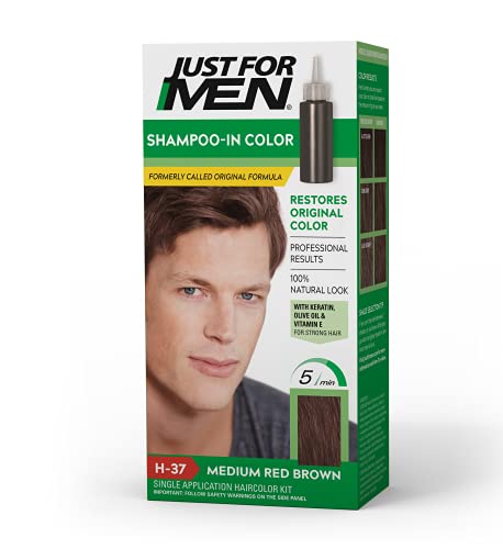 רק לגברים שמפו-בצבע, צבע שיער לגברים עם ויטמין ה לשיער חזק יותר-חום אדום בינוני,ח-37, 1 מארז