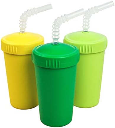 משחק מחדש תוצרת ארה ' ב כוסות קש 3 יחידות עם קש הפיך לתינוק קל, פעוט, האכלת ילדים-ירוק קלי, ליים, צהוב