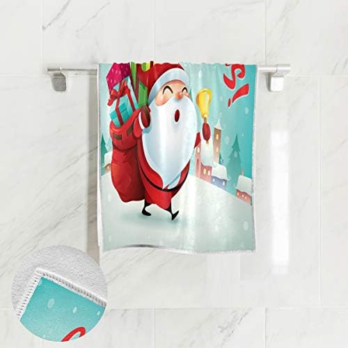 Alaza חג מולד שמח! סנטה קלאוס בסצנת שלג מגבת יד יוגה כושר כותנה כותנה מגבות ספא ​​מגבות סופגות רב תכליתי למטבח אמבטיה מלון בית תפאורה 15x30 אינץ '