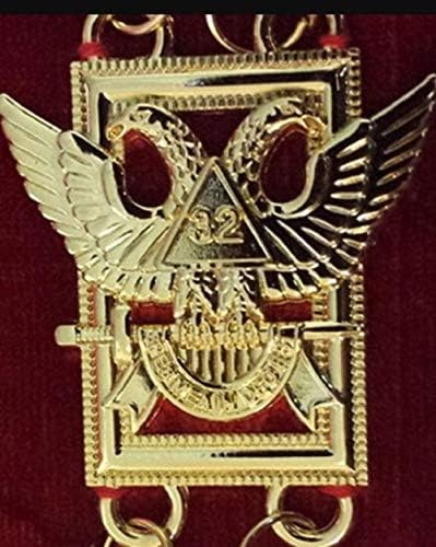 ריגליה לודג ' תואר 32-טקס סקוטי כנפיים למעלה צווארון שרשרת-זהב / כסף על אדום + מארז חינם