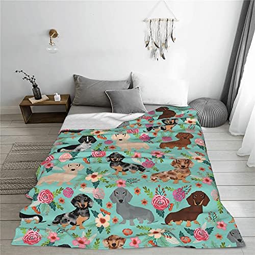 WOWUSUO DACHSHUND שמיכה כלבים פרח ורד זורק שמיכות מיטות מיטות קלות משקל קל משקל ספה ומשרדים מיטות נסיעה 80X60 אינץ ', 80X60