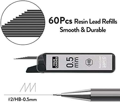 ארבע סוכריות 4 יחידות עפרונות מכניים מתכתיים מוגדרים עם עטים לתיק+11 חבילות דיו שחור עם סימון 1 פאק לכתיבה