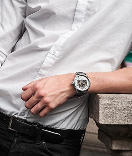 סטורלינג מקורי שלד גברים שעון שמלה אוטומטי לגברים עם רצועת שעון עור מובלטת תנין ותנועת שעון אוטומטית מכנית